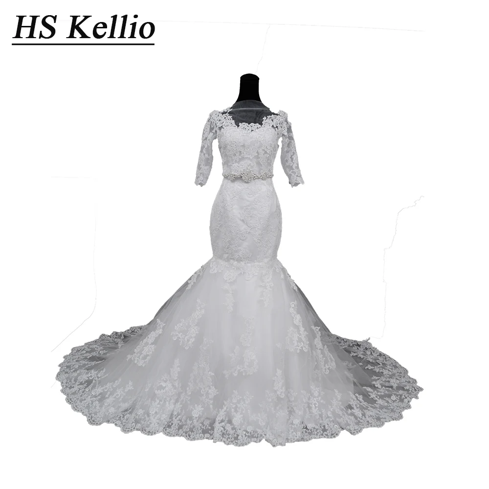 

HS Kellio Fanbulous Lace Mermaid Wedding Dress With Detachable Jacket Chapel Train Bridal Dresses