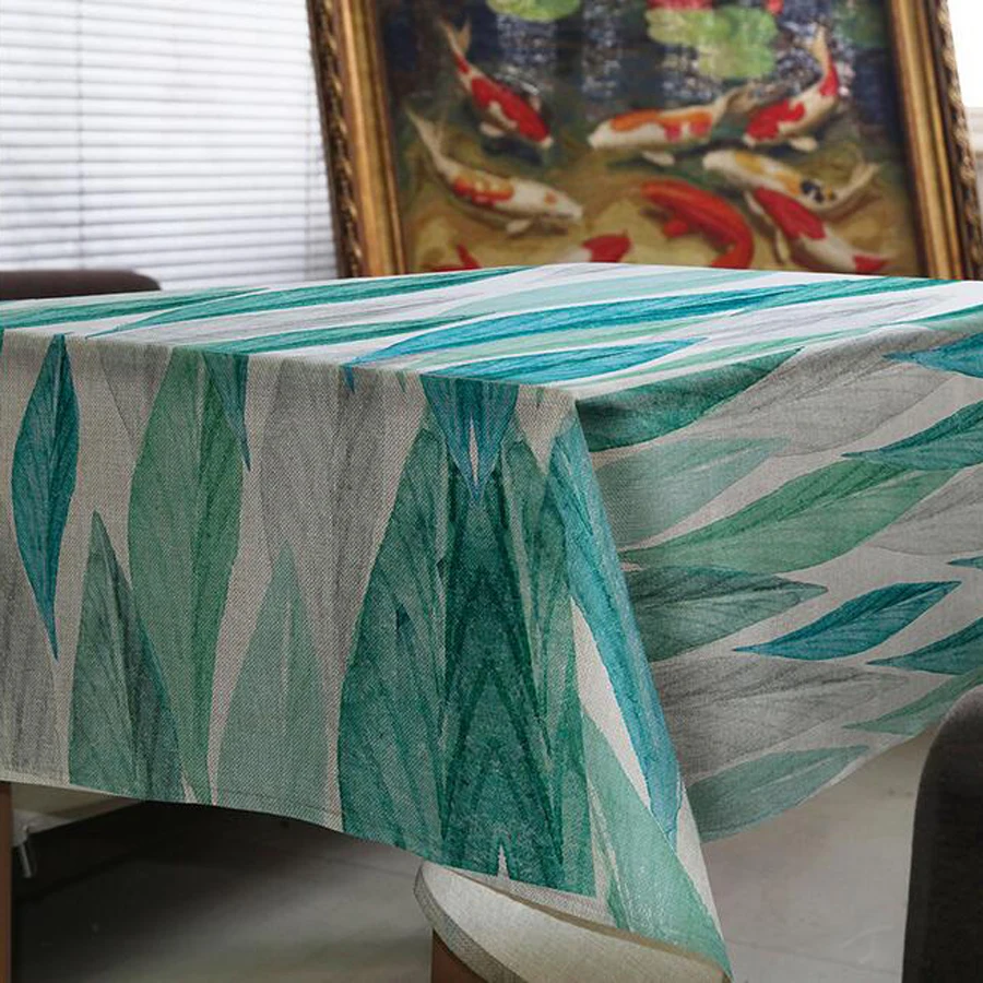 Скатерть из хлопка и льна с принтом растений|table cover|print tableclothdecorative table cover |