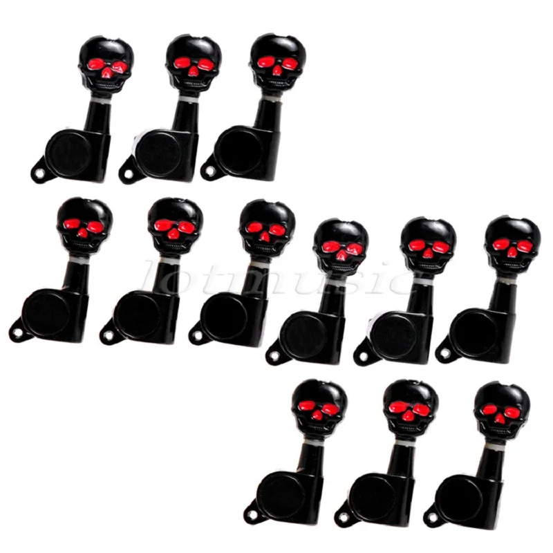 

12L Black Sealed Guitar Tuning pegs Tuners Skull Button Guitar Parts