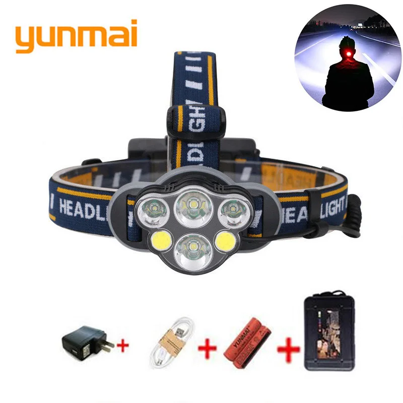 Фонарь налобный yunmai 2 * T6 + XPE COB 8 режимов 6 ламсветильник к|Налобные LED-фонари| |