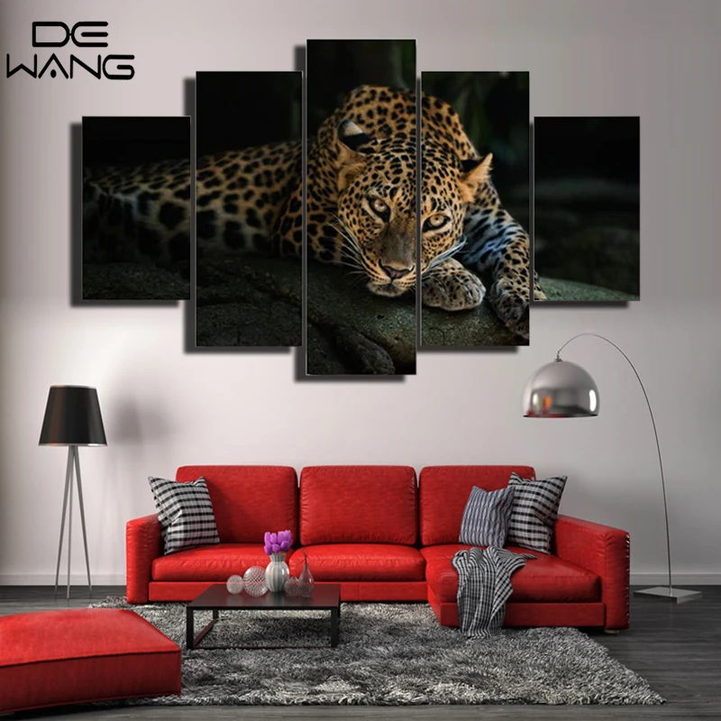 5 Панель шт Большой современного печатных Cheetah Африканский картина маслом Аватар