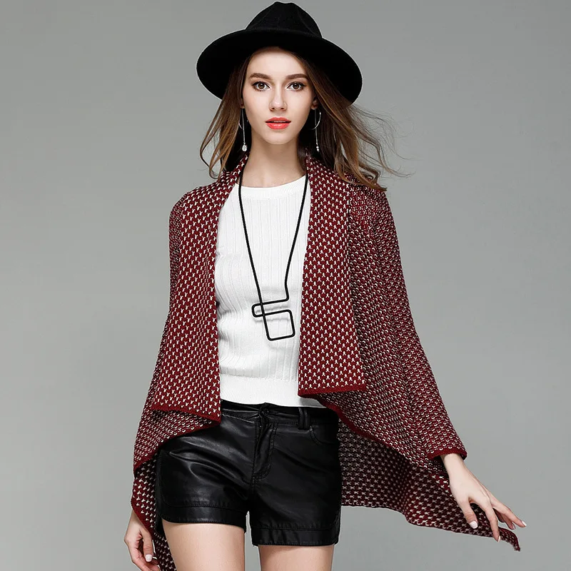 

2019 Autumn and Winter New Cotton Long Irregular Geometric Knit Cardigan Women's Shawl Sweater Women