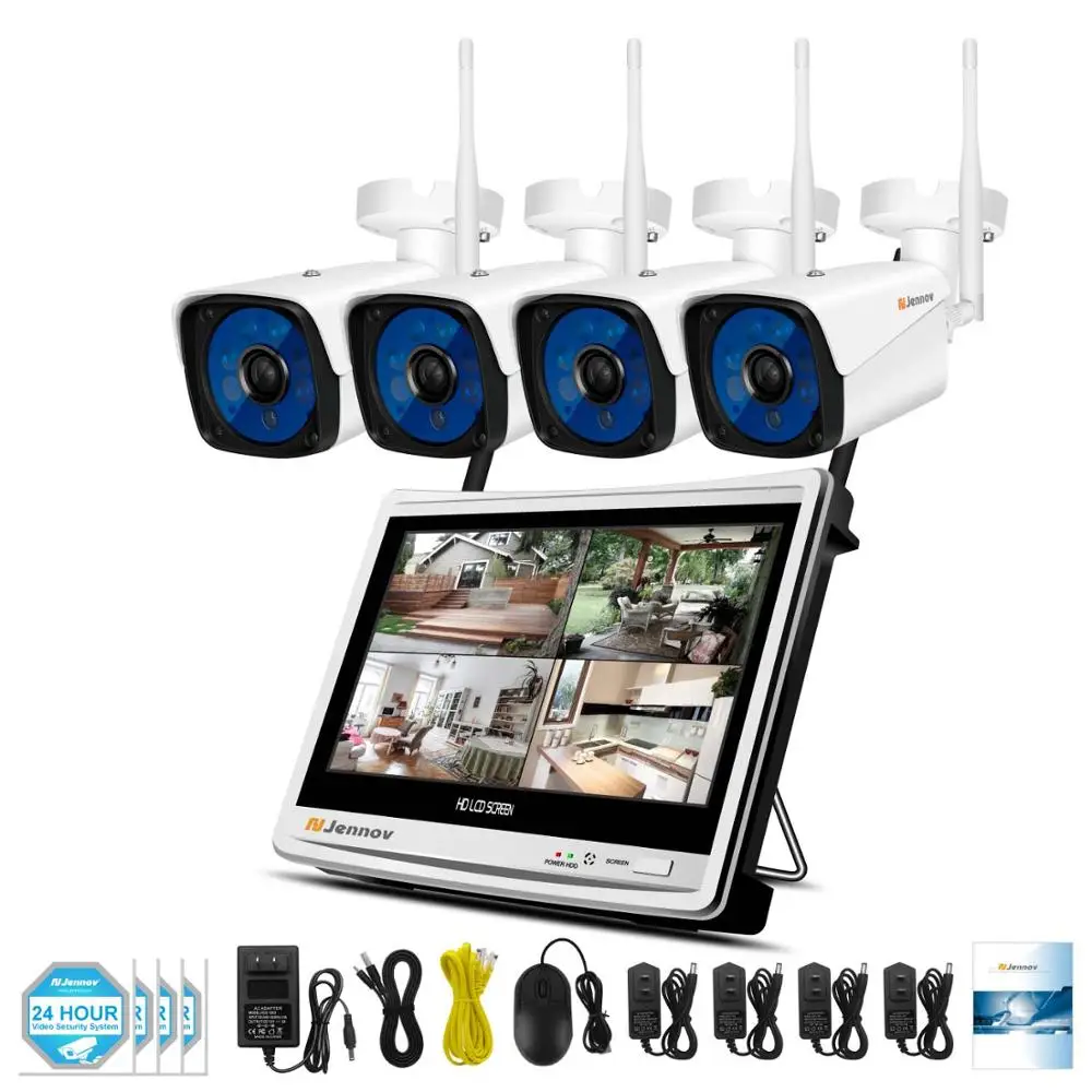 4 Pieces Cameras Jennov 8CH lcd монитор NVR комплект CCTV система 2MP 1080P наружная Домашняя безопасность Wifi ip-камера P2P система видеонаблюдения Комплект - Цвет: 4 Pieces Cameras