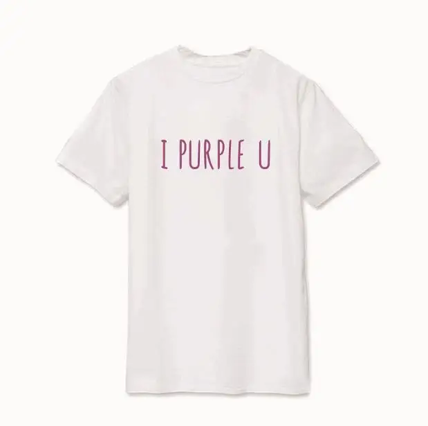 white t purple words OKOUFEN корейский стиль KPOP уличная I фиолетовая U футболка забавная Милая модная унисекс с буквенным принтом и круглым вырезом Футболка размера плюс - Цвет: white t purple words