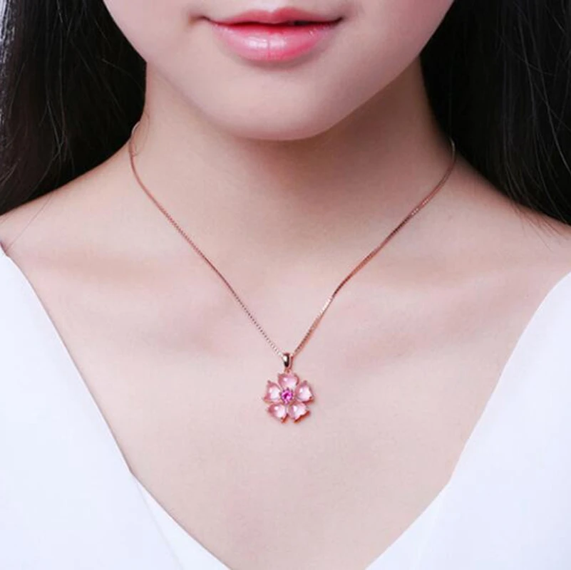 Luomansi Hot Classic Fashion Silver Plated Pendant Necklace Simple Copper Peach Blossom Crystal Women Wedding Jewelry | Украшения и