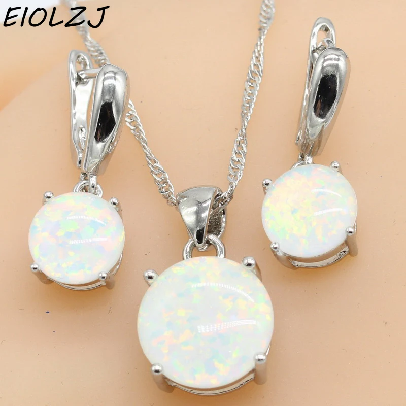 925 пробы Серебряное ожерелье наборы для женщин круглый белый опал свадебные