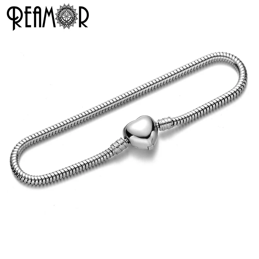 PSB023 2 REAMOR 17/18/19/20/21 см 316l Нержавеющая сталь змея цепи Сердце застежка Металлический Браслет Fit DIY браслет Для женщин ювелирных изделий - Окраска металла: PSB023 2