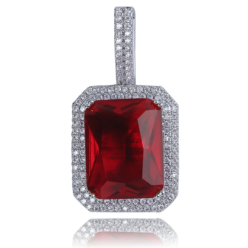 P19040009-red TOPGRILLZ, со льдом, с драгоценными камнями, ожерелье с подвеской в виде пасьянса, камни бесконечности, твердые кубические циркониевые украшения в стиле хип-хоп, подарок - Окраска металла: P19040009-red