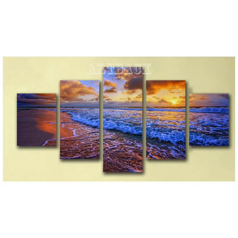 diy diamond painting cross stitch kit 5 Panel Sunset Seascape Pictures Mosaic Painting Diamond Embroidery square/round drill | Дом и сад
