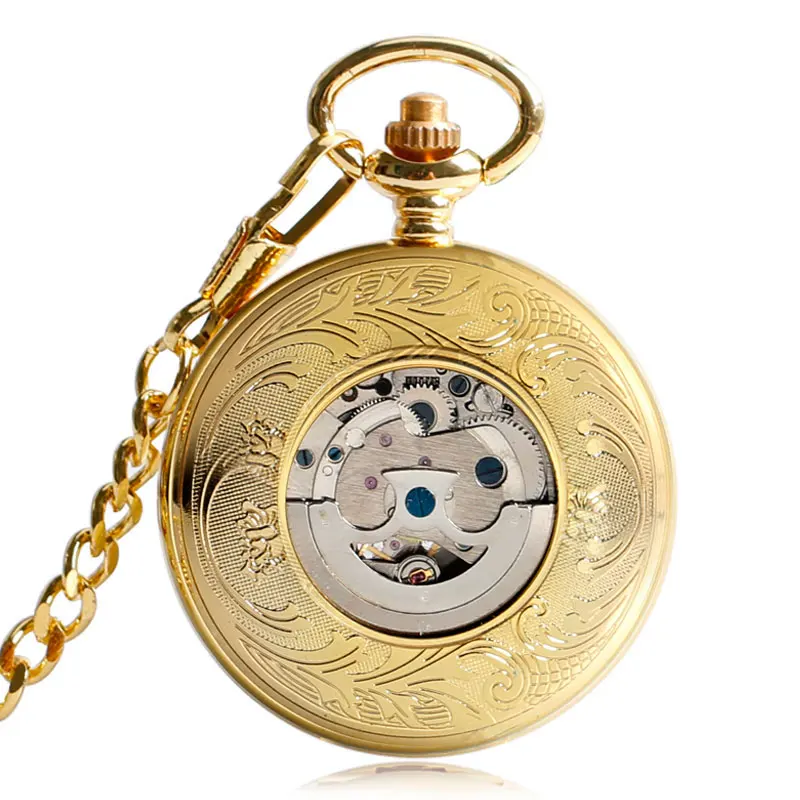 

Golden Automatic Mechanical Pendant Stylish Noble Phoenix Steampunk Necklace Elegant Self Winding Vintage Pocket Watch
