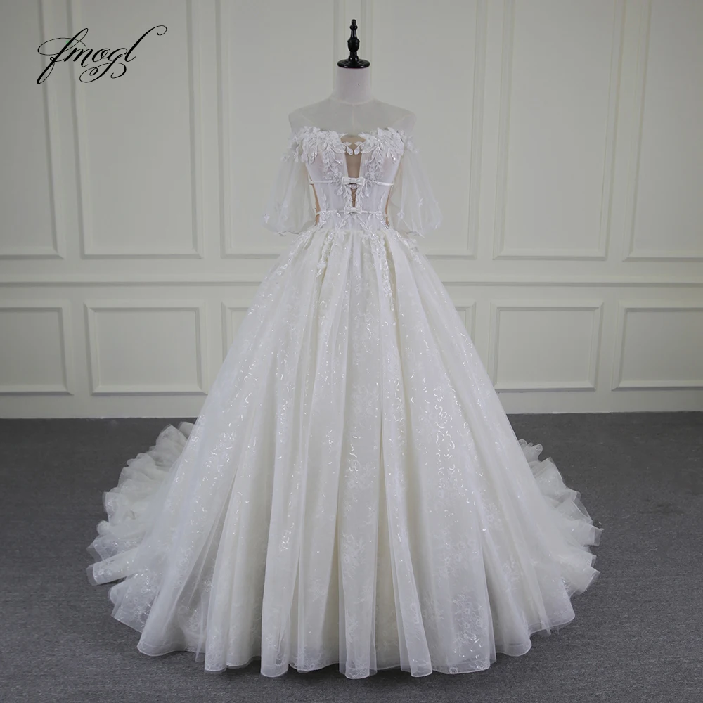 Винтажное свадебное платье Fmogl без бретелек с коротким рукавом и аппликацией из