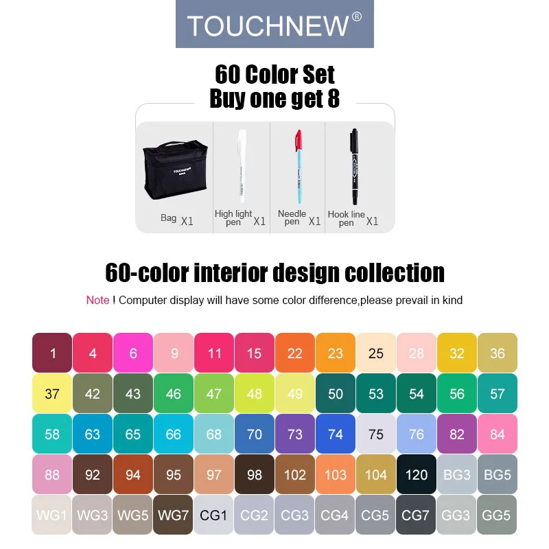 60 interior design TouchFIVE 30/40/60/80/168 набор цветных маркеров на спиртовой основе для художников, высокое качество чернил для рисования марги, скетчей, дизайна - Цвет: 60 interior design