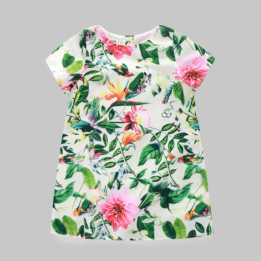 JLZLSHONGLE Girls Dress 2017 Brand Princess Dresses Summer Sleeveless Flowers And Birds Printing Design Children Clothing 0-5T | Детская