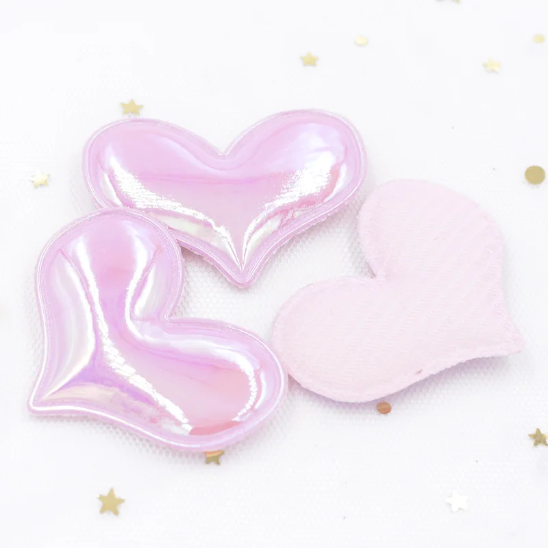 Pink 10 шт. блестящие цветные нашивки из искусственной кожи с аппликацией в виде сердца для рукоделия одежды аксессуары для волос F90 - Цвет: Pink