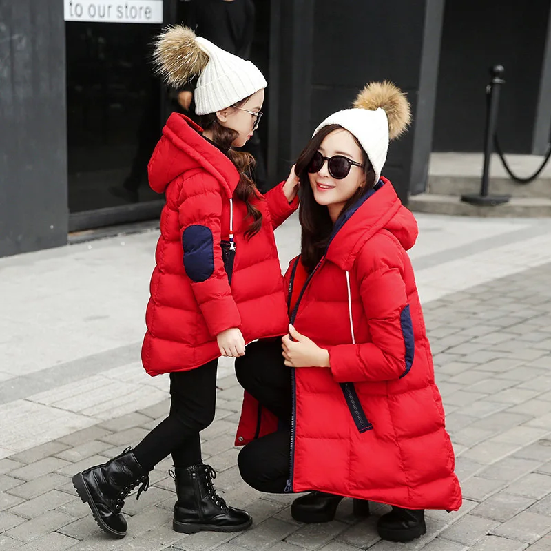 2017 зимняя одежда для матери и дочери утолщенной из хлопка парки малышей Куртки