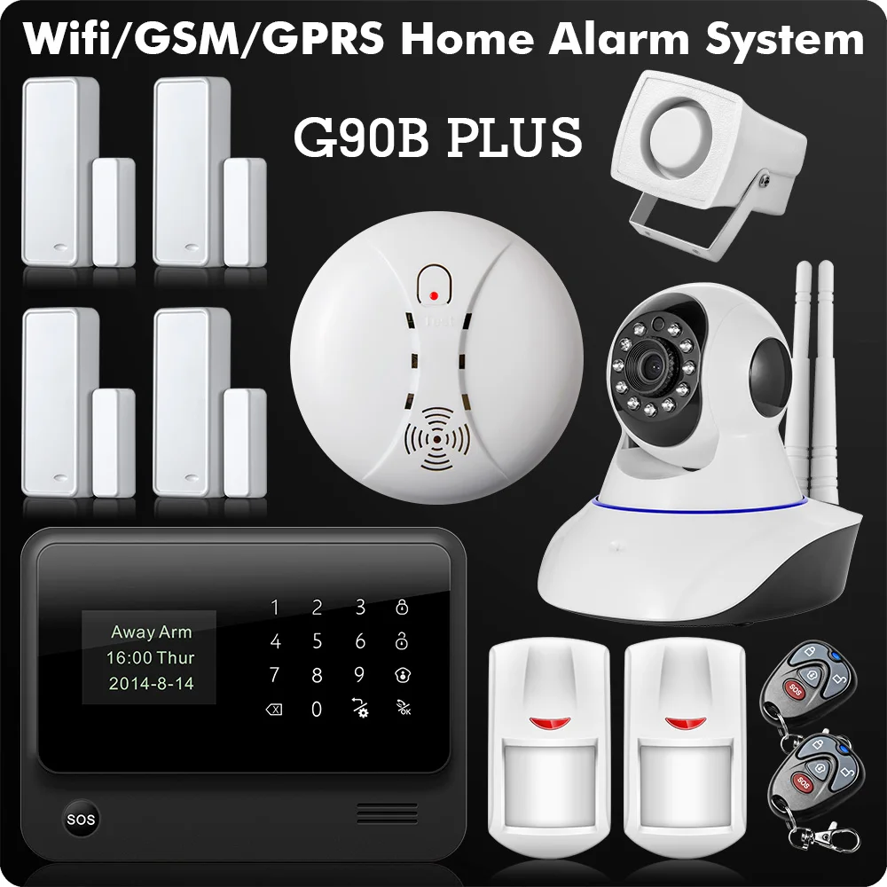 Беспроводная домашняя охранная сигнализация GSM GPRS с HD WiFi ip камера детектор дыма