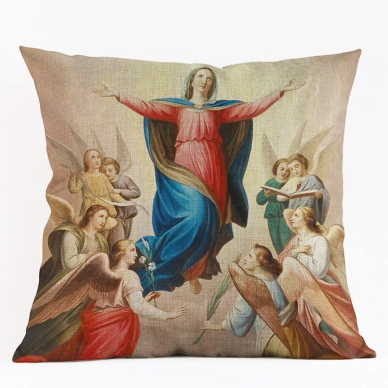 

2018 New World Famous Painting Mary Jesus The girl With The Pearl Printed Throw Pillow Case 45*45cm Square Cushion Cover