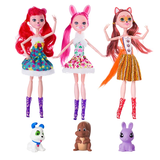 3monster and 3animal 3 шт. шарниры Enchantimals кукла игрушка для девочек Ограниченная Коллекция аниме модель пупи кукла для девочек Подарки 27 см - Цвет: 3monster and 3animal