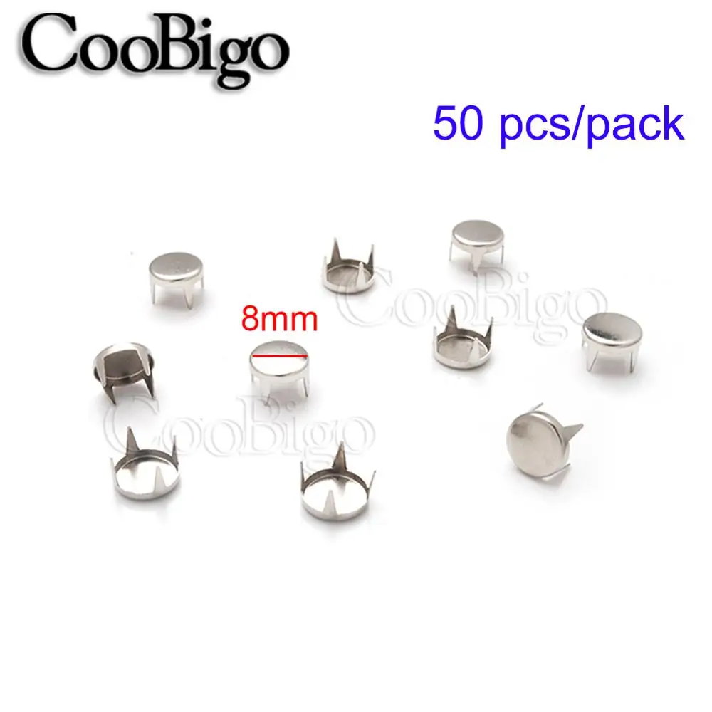 50pcs 8mm Silver 50 шт. 3 мм-10 мм круглый плоский 4 коготь шпильки бисера заклепки для одежды кепки обувь сумка Одежда кожа ручной работы аксессуары для шитья - Цвет: 50pcs 8mm Silver