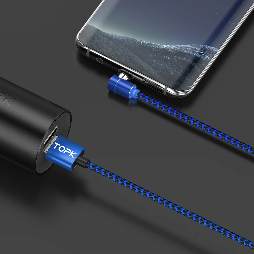 TOPK L Line2 Тип Магнитный кабель плетеный нейлоновый светодиодный lndicator usb C для samsung