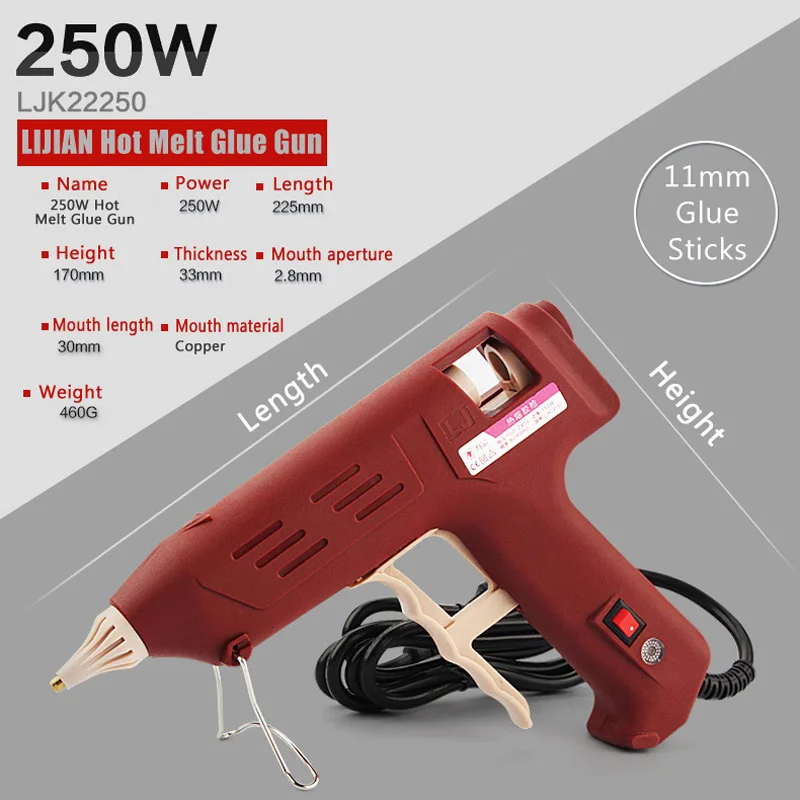 250w Lijian 150 Вт 250 Вт термоплавкий Пистолеты для склеивания регулируемая профессиональная Медь сопла нагреватель Воск 11 мм Клеевые карандаши DIY инструмента - Цвет: 250w