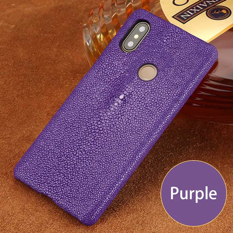 Чехол для телефона из натуральной кожи ската для Xiao mi Pocophone F1 mi 9 mi 8 8Lite задняя крышка для Red mi Note 7 Pro A2 Lite жемчужная рыбка - Цвет: Фиолетовый