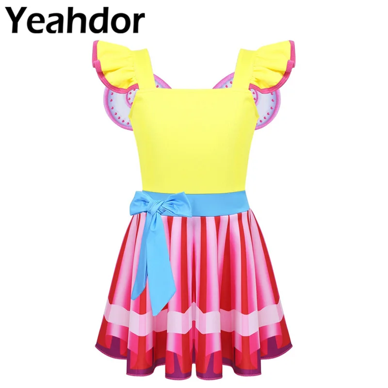 Платье в цветочек для девочек детская одежда с летящими рукавами назад нашивкой