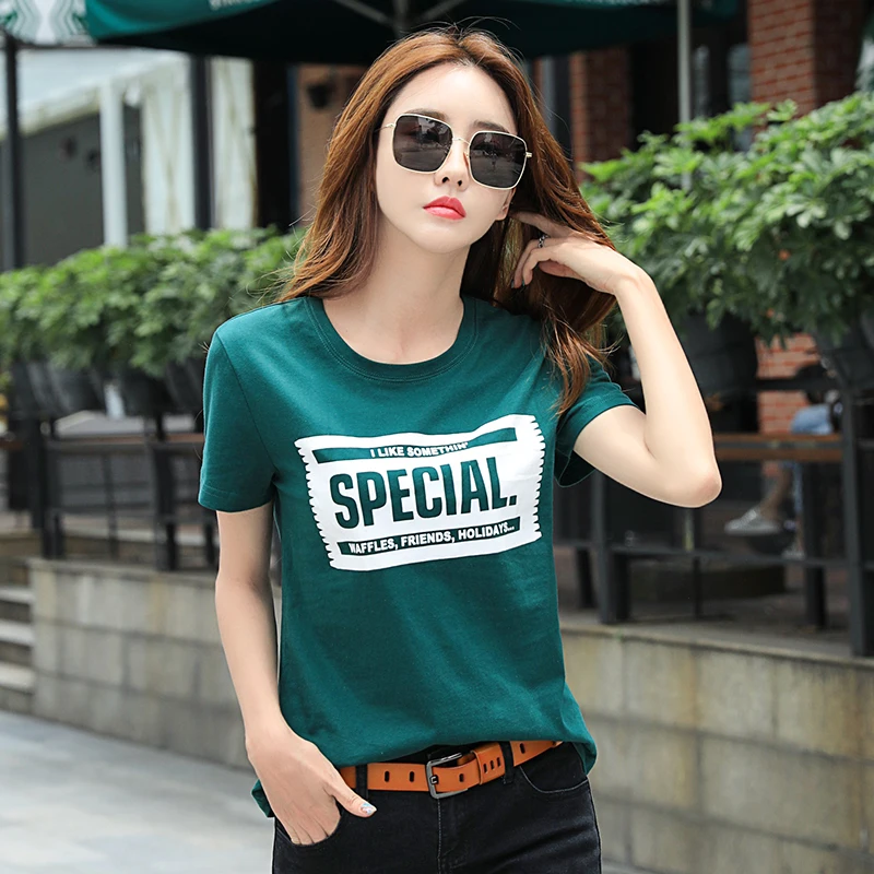

New Summer T Shirt Women Short Sleeve Cotton T-shirts For Women Fashion Letter Print Female T-shirt Casual Plus Size Tops Tees