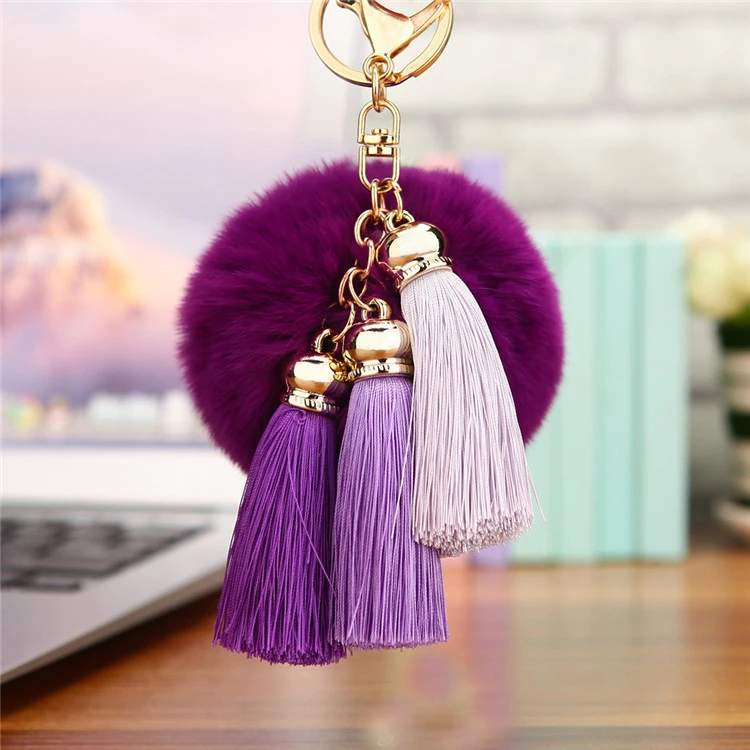 

Hot sale Cute Tassel Pompom Tassel Car Keychain Pendant Fur Ball Key chain Faux Rabbit Fur Plush Fur Key Ring Holder EH404
