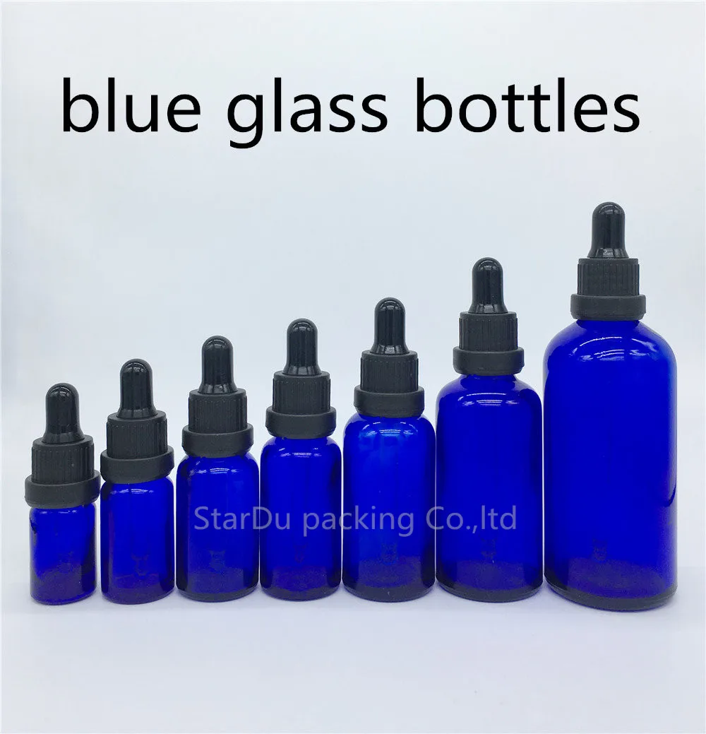 

5ml 10ml 15ml blue Glass Dropper Bottle, 20ml 30ml 50ml 100ml empty Essential Oil Bottle With Tamper Evident 10pcs/lot