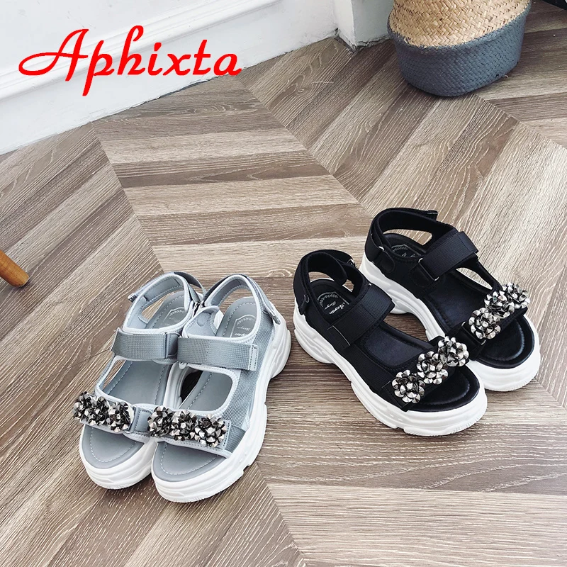 Aphixta/Женская обувь на танкетке женские босоножки со стразами тканевые сандалии