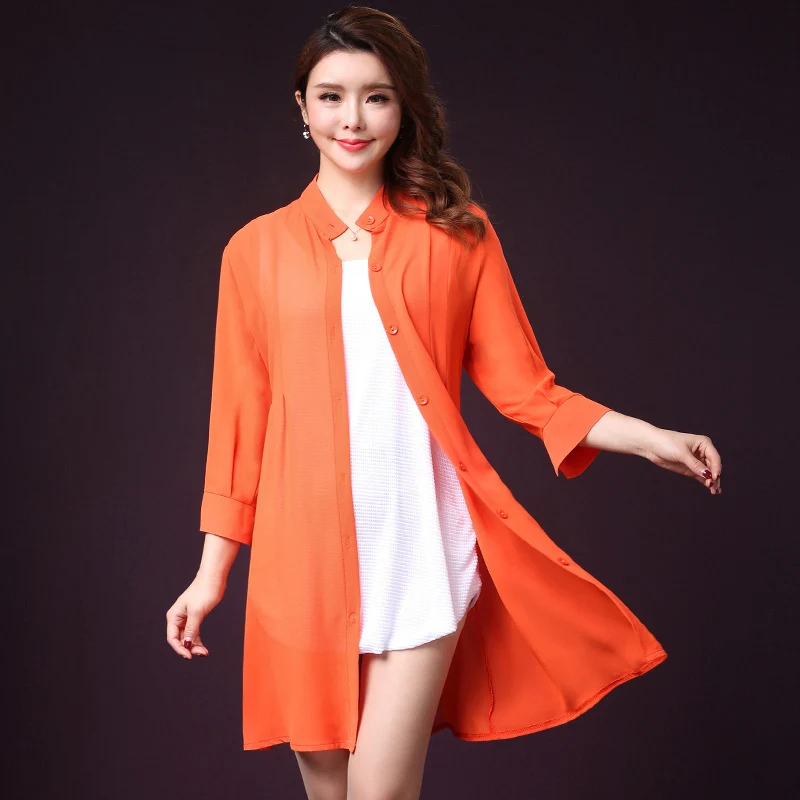 Новое поступление весенне летний тонкий длинный кардиган OHRYIYIE размера плюс 5XL