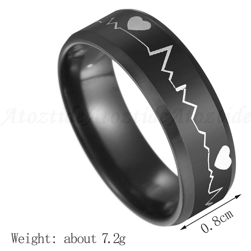 Atoztide Stainless Steel Black 8mm Heartbeat Ring For Couples Sun And Moon His crazy Her Weirdo Promise Anniversary Gift | Украшения и