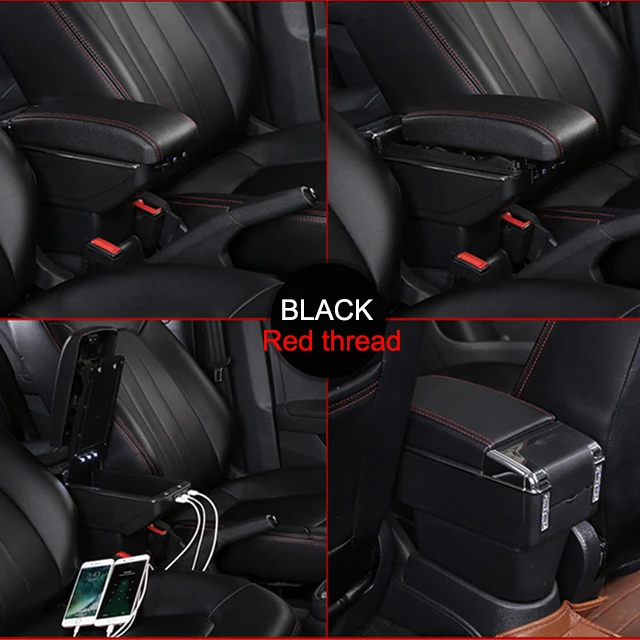 Black red line Подлокотник коробка для Nissan Tiida 2005- usb зарядка светодиодный светильник автомобильный подлокотник вращающийся центральная консоль коробка для хранения - Название цвета: Black red line