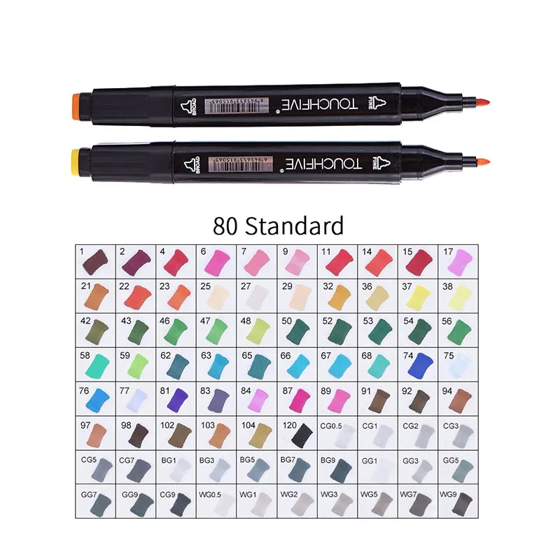 BLACK-80TANDARD TOUCHFIVE 168 цветов художественные Маркеры Набор ручек с двойной головкой ручка для рисования манга маркер для окрашивания выдвижных ящиков поставки Студенческая ручная краска - Цвет: BLACK-80TANDARD
