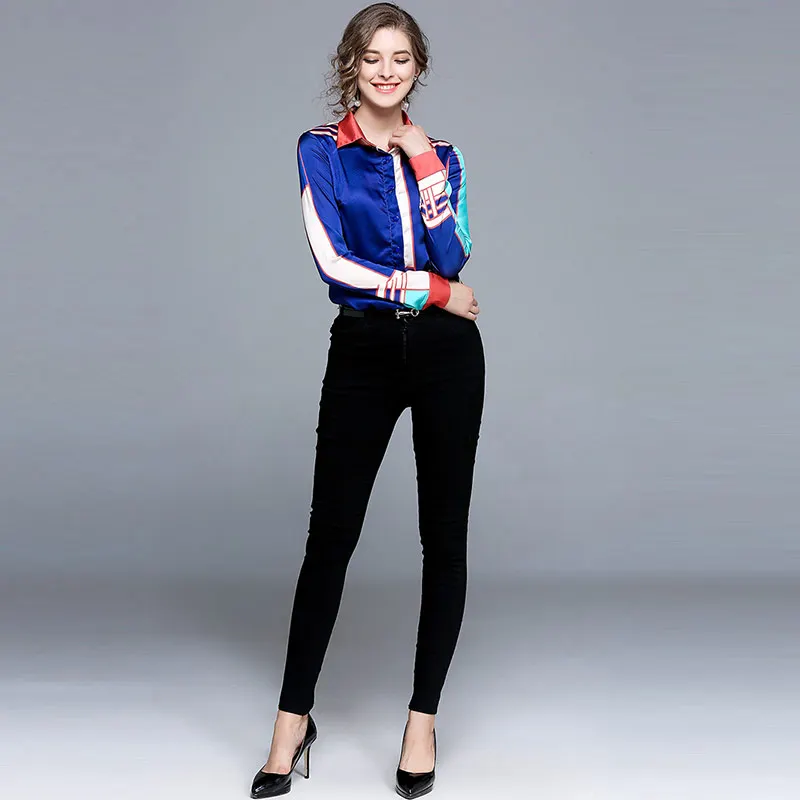 Willstage Для женщин блузка с длинным рукавом Цветочный звезда печатных Красочные