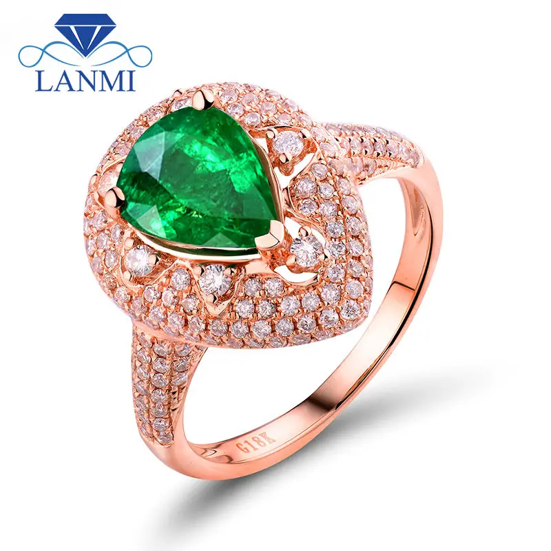 Кольцо с натуральным изумрудом 18 К розовое золото 7x9 мм|colombian emerald rings|natural colombian
