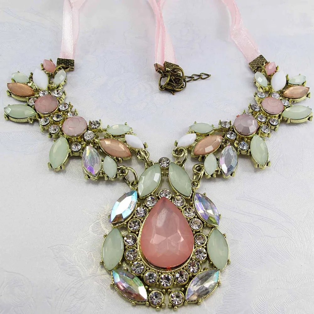 Великолепное модное ожерелье ювелирное изделие желе розовое зеленое