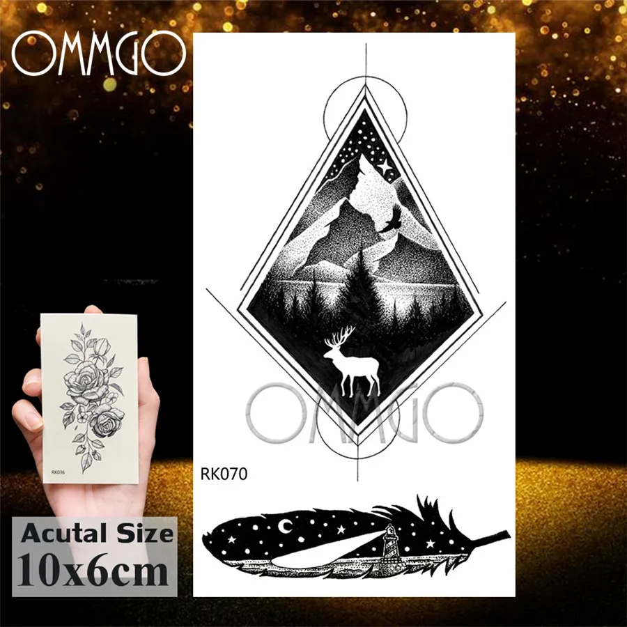 Временные татуировки OMMGO с черными пиками гор солнце облако искусственная