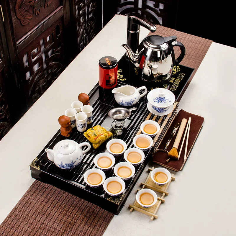 Сине-белый фарфоровый чайный набор poly Sen деревянный поднос чай кунг-фу