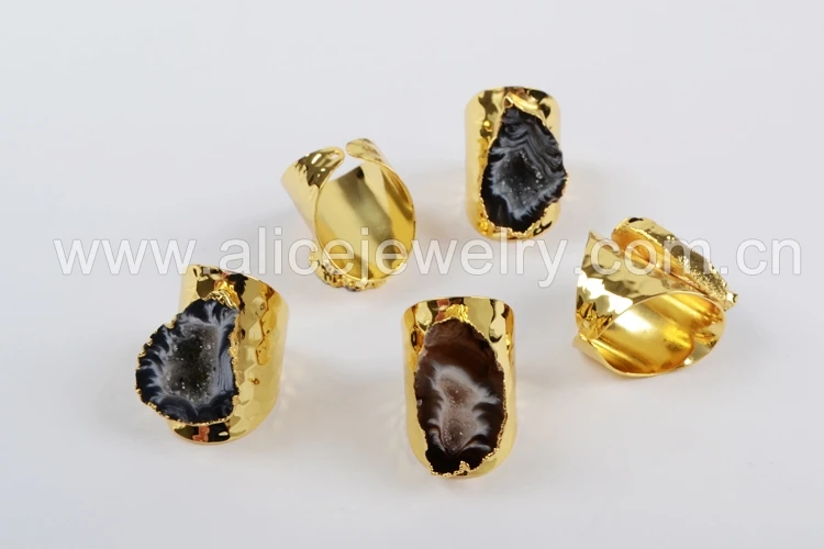 BOROSA, 1 шт., Druzy Freeform, натуральный кристалл, Drusy, открытые кольца, золото/серебро, модные, натуральные драгоценные камни, кольца для вечерние 1388