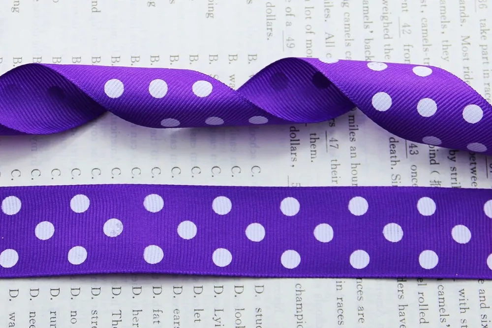 Новая 1 &quot(25 мм) Grosgrain лента в горошек печатная Фиолетовая с белыми точками|grosgrain ribbon|purple ribbonribbon polka |