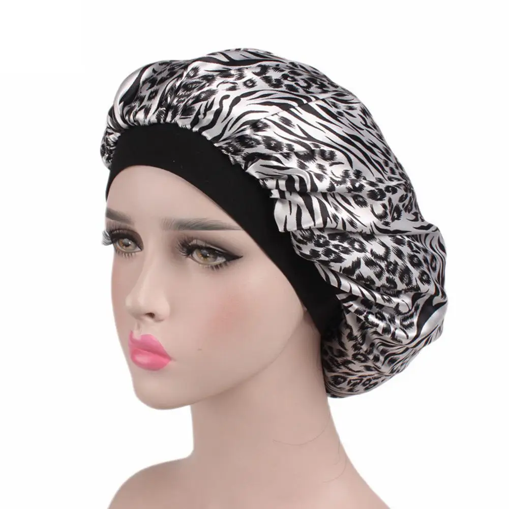 Black white leopard AsyPets мягкий атласный головной убор для женщин девочек Шелковый спальный душ мытье лица салонный берет - Цвет: Black white leopard