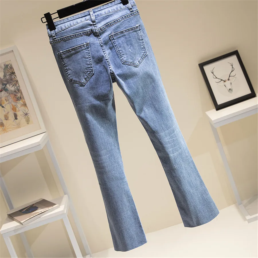 Женские рваные джинсы большого размера с вышивкой джинсовые брюки со средней