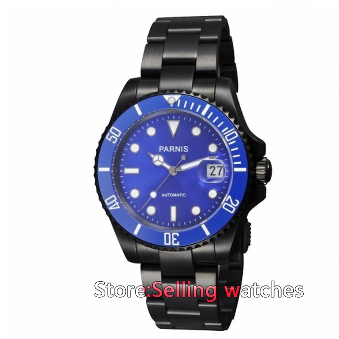 

40mm Parnis PVD case Ceramic Bezel blue dial Luminous Mark Automatic Men Watch