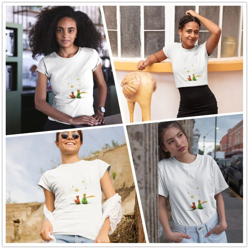 Маленький принц, Футболка Le Petit Prince, футболка с круглым вырезом, забавная женская футболка размера плюс, короткий рукав, серая повседневная женская футболка