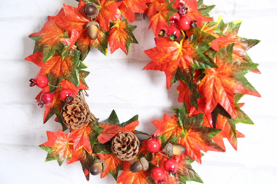 2Pcs Christmas Wreath Maple Leaves Pinecone Hanging Home Decor | Дом и сад
