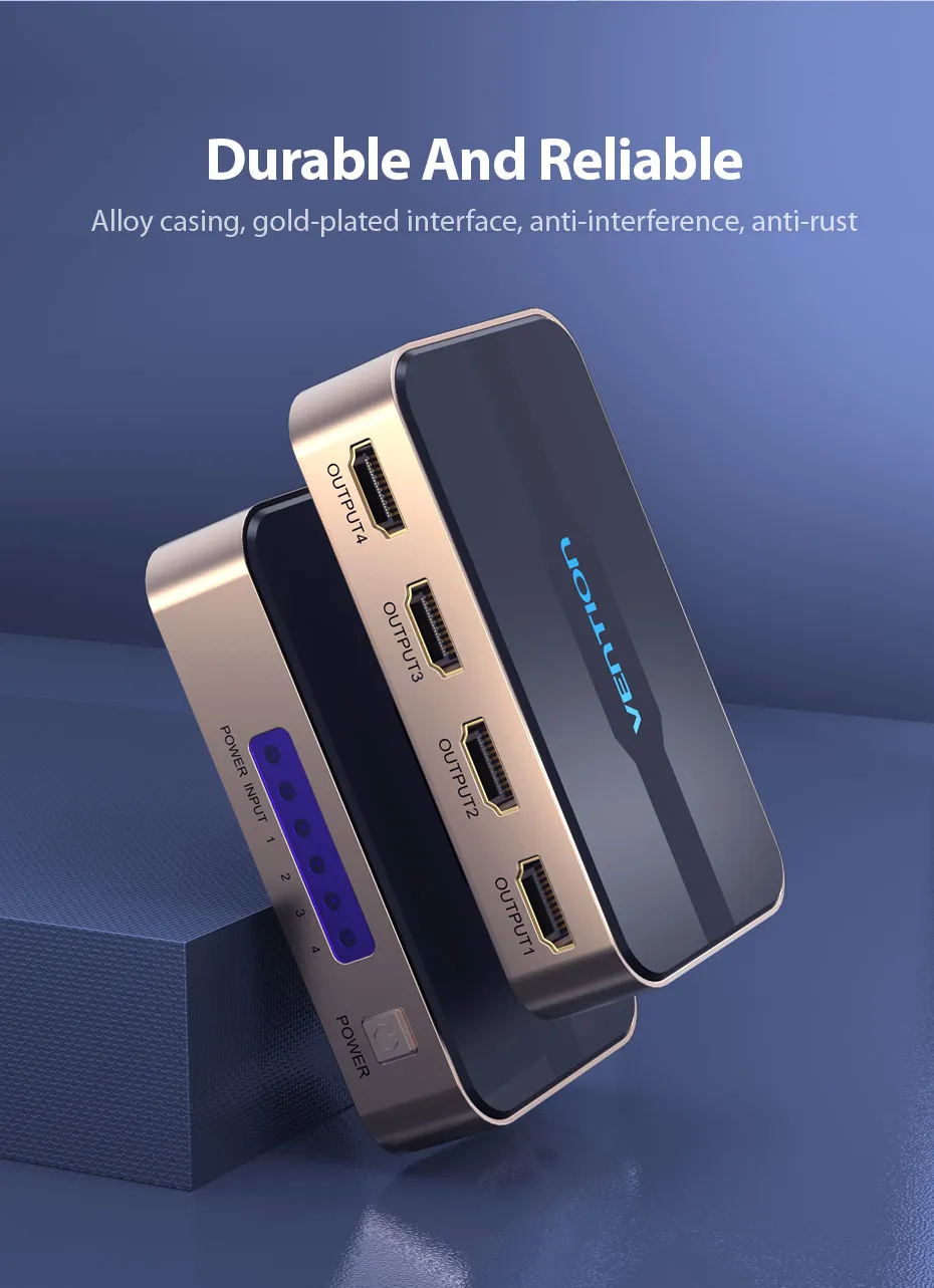 Vention HDMI 1x4 сплиттер 1 в 4 выход для TVbox PS3/4 ноутбука HDMI коммутатор адаптер с блоком питания HD коммутатор 4k X 2k 3D сплиттер