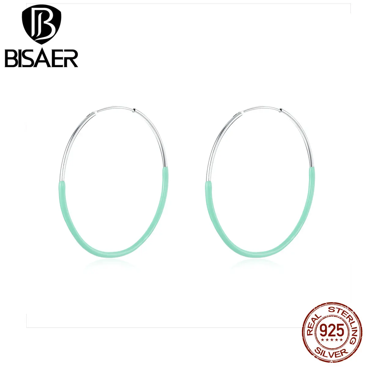BISAER, большие серьги, яркие, синие, градиентные, Круглые, серьги-кольца, 925 пробы, серебро, для женщин, ювелирное изделие, Oorbellen GAE141