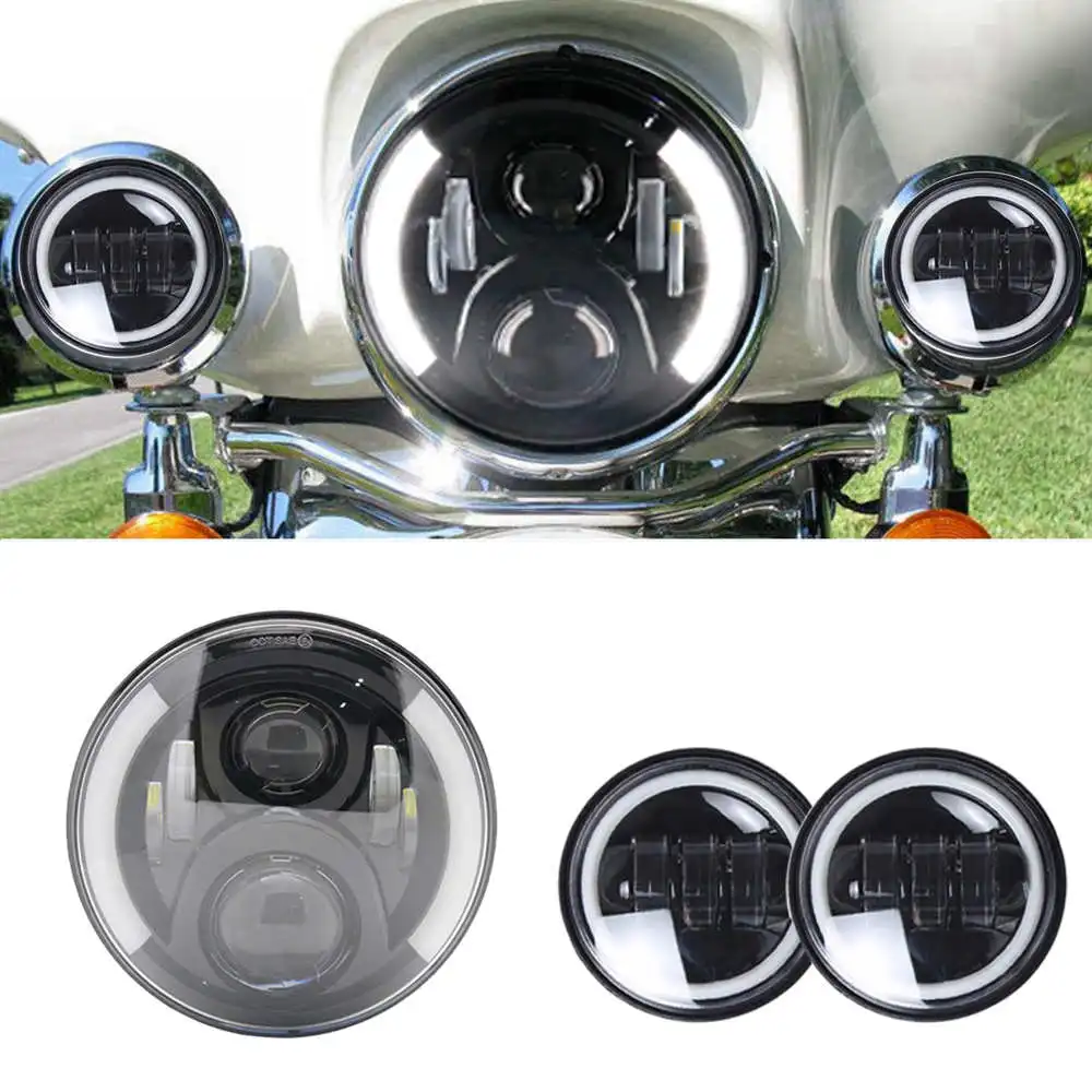 7 дюймов Halo светодиодный фонарь 4,5 Противотуманные фары для Harley Davidson Road King ультра классический Electra Tri Cvo Heritage Yamaha